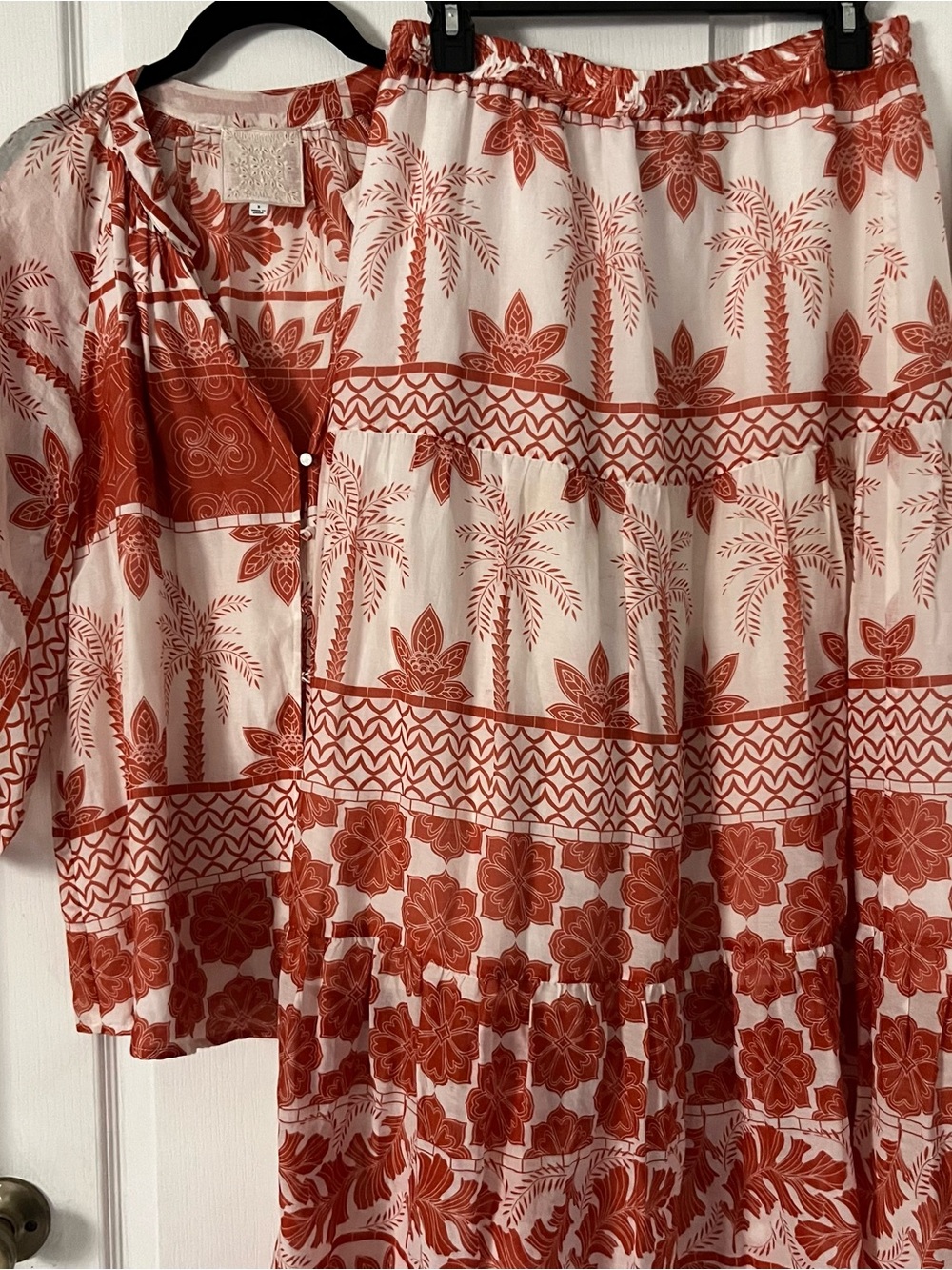 Johnny Was Jadee Phoebe White and Rust Maxi Skirt Set